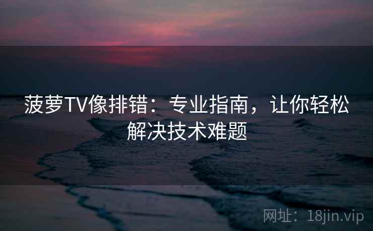 菠萝TV像排错:专业指南,让你轻松解决技术难题